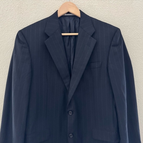 Loro Piana Hickey Freeman Sport Coat Blazer Jacket Wool Stripe Navy Classic 39 R - Picture 6 of 14
